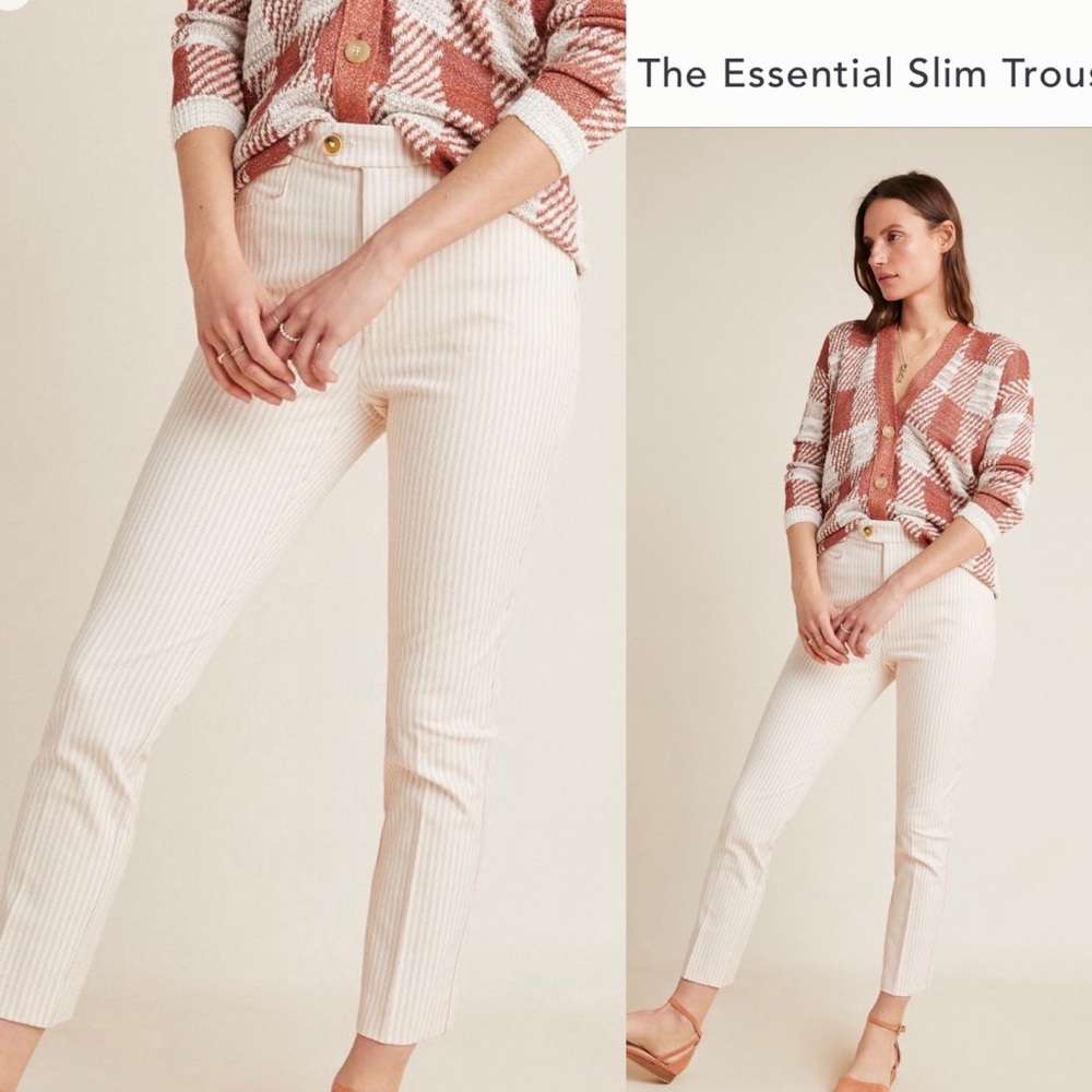 Anthropologie essential slim trousers red/cream 4